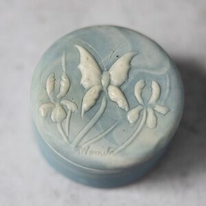 Design Gifts International Blue Round Butterfly Trinket Box Incolay Stone Signed